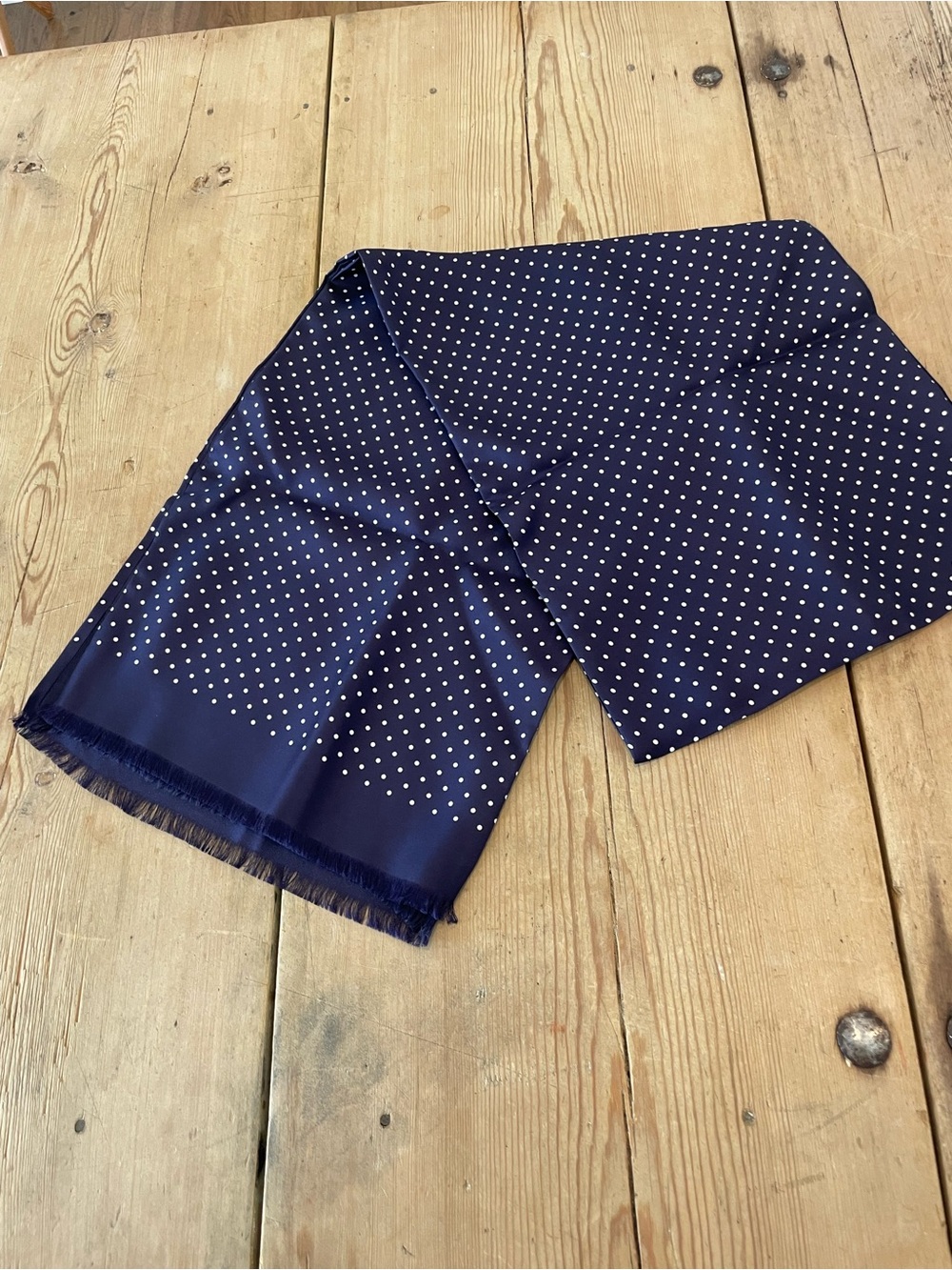 Figaret Men's Navy Polka Dot Silk Scarf - Picture 2 of 3